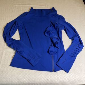Karma Athletics San Suu Blue Full‎ Zip Ruffled Ruching Jacket Women's Size XS/S